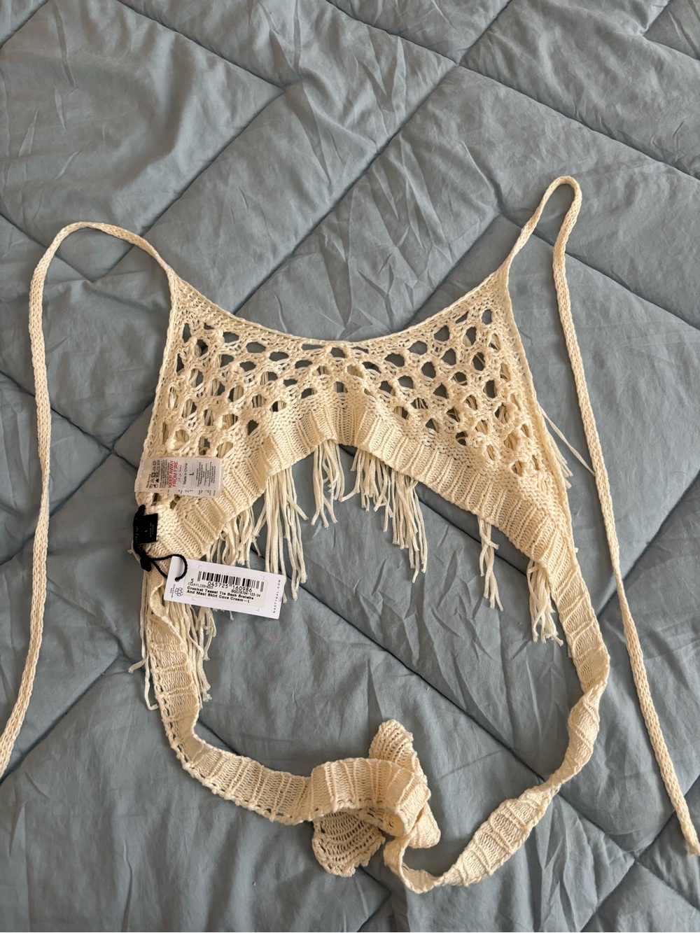 Nasty Gal Cream Crochet Fringe Crop Top - Picture 2 of 3